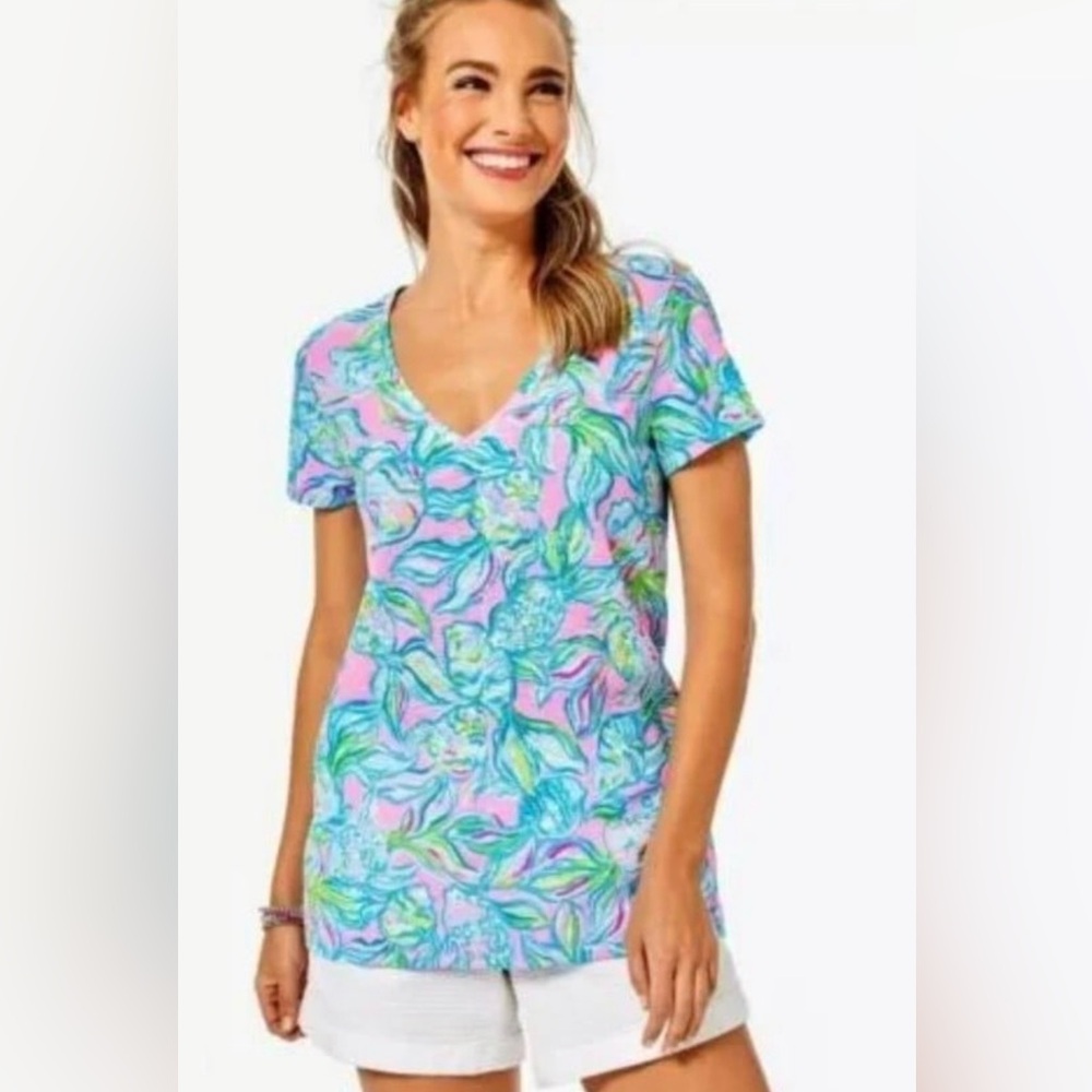NWT Lilly Pulitzer Etta V-Neck Top - Pelican Pink off the Scales S